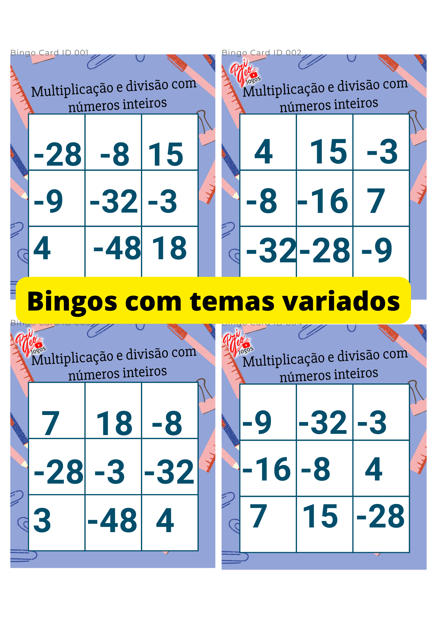 Jogo Didatico Divisao E Multiplicacao Bingo Divertido Com Tabuada