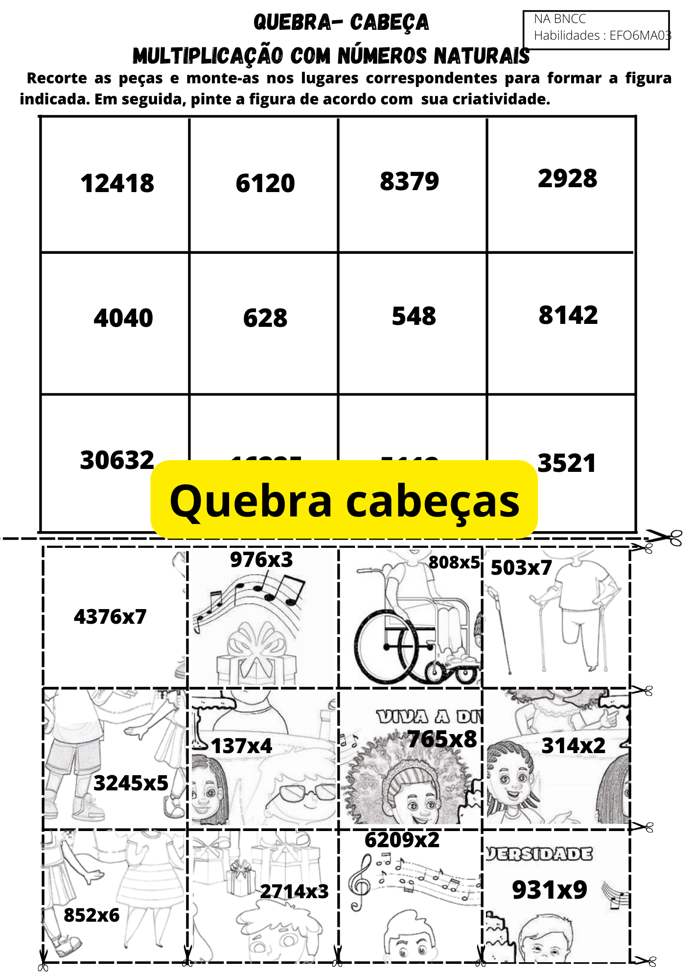 Jogo de quebra cabeça da tabuada